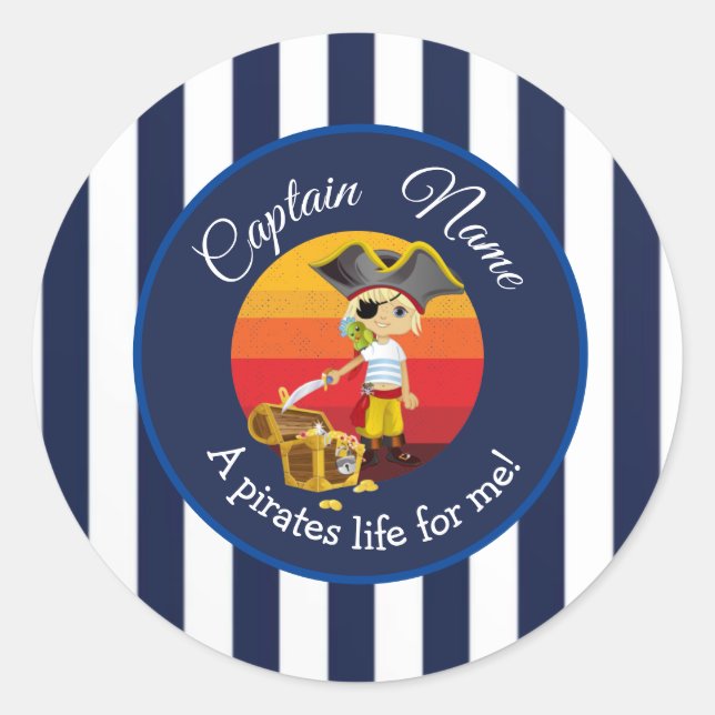 Boy Party Pirate   Classic Round Sticker (Front)