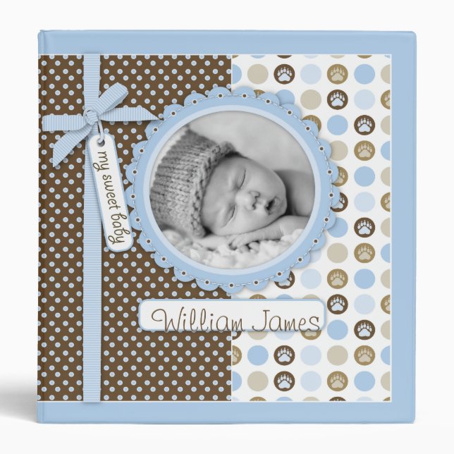 Boy Paw Print Polka Dots 1.5 in. Photo Album Binder (Front)