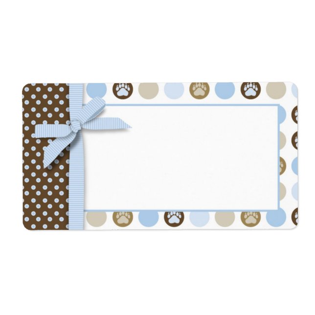 Boy Paw Print Polka Dots Name Tag (Front)