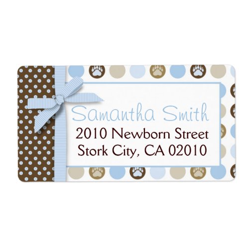 Boy Paw Print Polka Dots Shipping Label