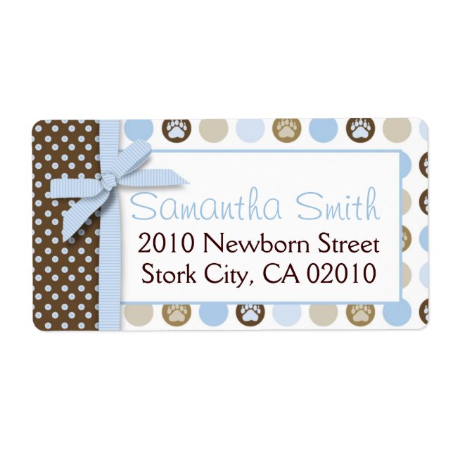 Boy Paw Print Polka Dots Shipping Label (Front)