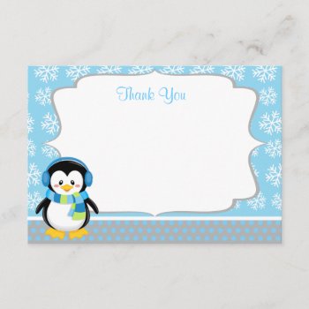 Boy Penguin Winter Snowflake Thank You Cards by Petit_Prints at Zazzle