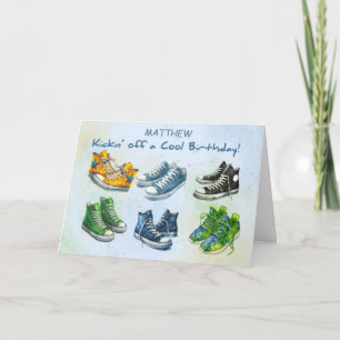 Boy Personalize Tween or Teen Birthday Sneakers Card