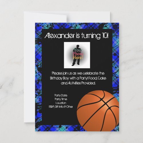 Boy Personalized Basketball B-Day Party Invitation