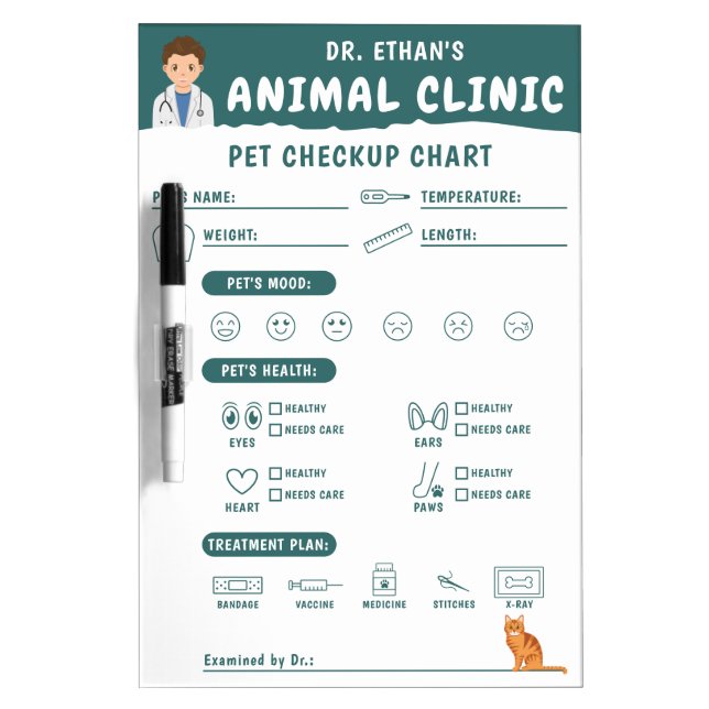 Boy Pet Checkup Chart Pretend Play Kids' Activity Dry Erase Board (Front)