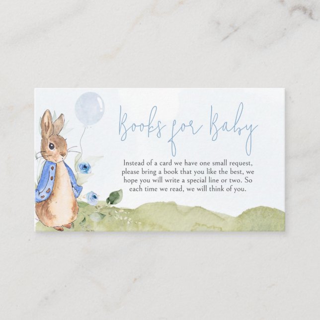 Boy Peter Rabbit Baby Shower Books for Baby Enclosure Card (Front)