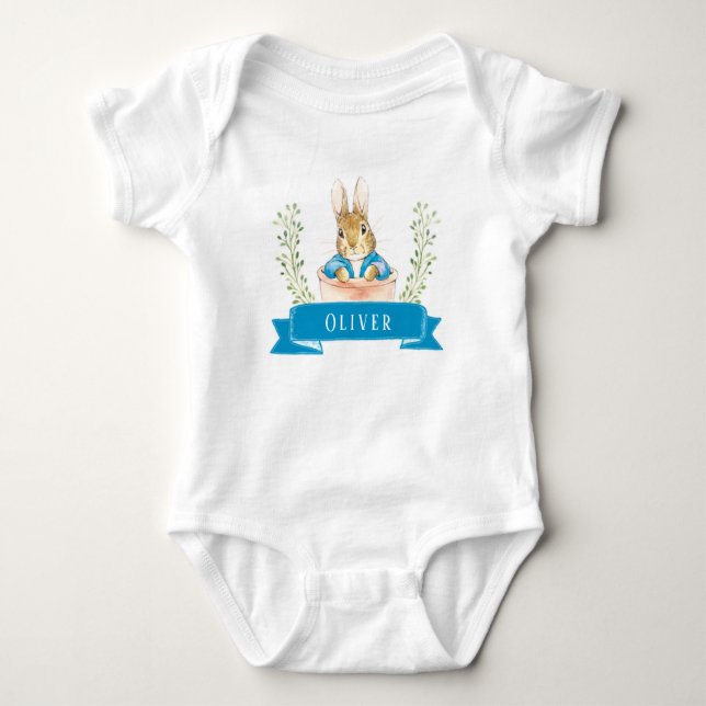 Boy Peter Rabbit Blue Custom Baby Bodysuit (Front)