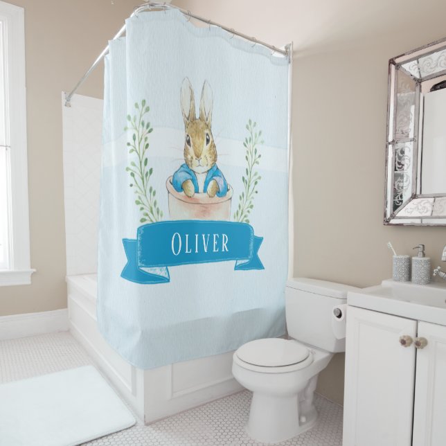 Boy Peter Rabbit Blue Custom Shower Curtain (In Situ)