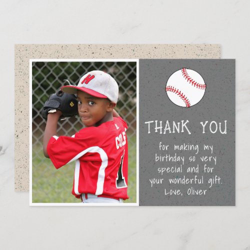 Boy Photo Baseball Ball Kids Birthday  Thank You Card