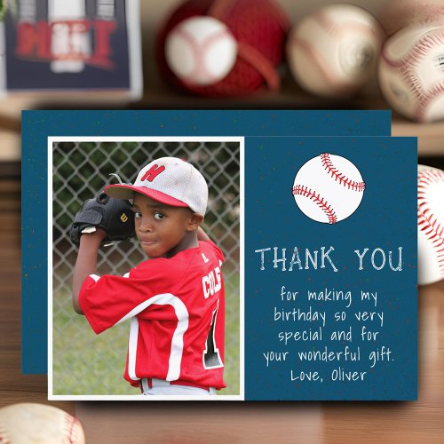 Boy Photo Baseball Ball Kids Birthday  Thank You Card