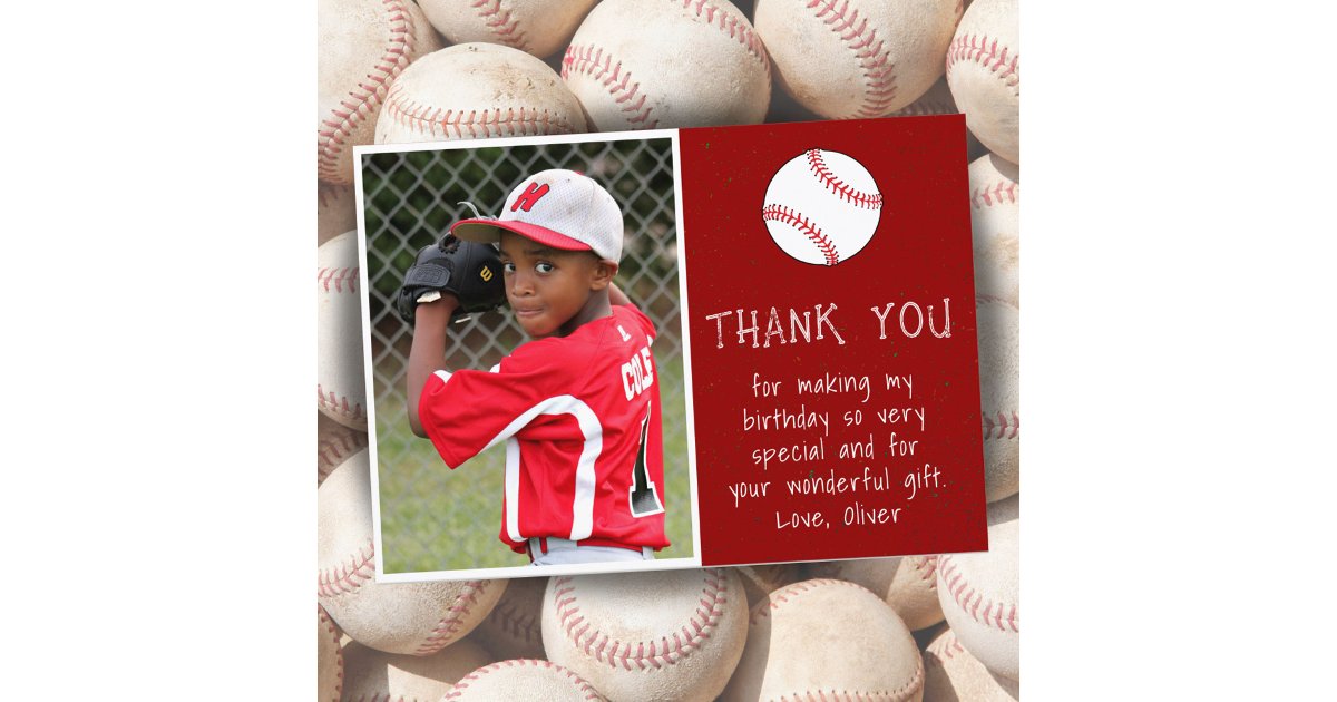 Boy Photo Baseball Ball Kid's Birthday Thank You Card | Zazzle