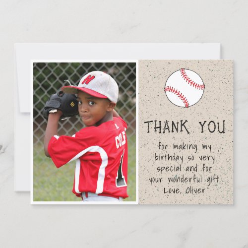 Boy Photo Baseball Ball Kids Birthday  Thank You Card
