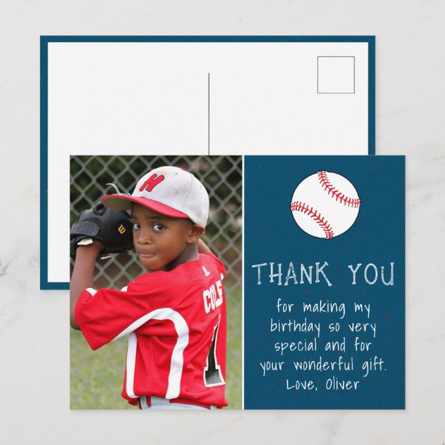 Boy Photo Baseball Ball Thank you Birthday  Postcard (Front/Back)