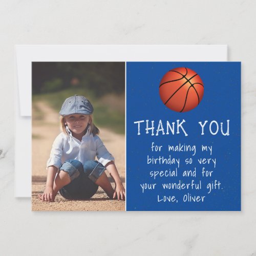 Boy Photo Basketball Ball Kids Birthday  Thank You Card