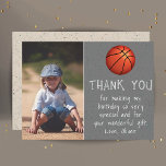 Boy Photo Basketball Ball Kid's Birthday  Thank You Card<br><div class="desc">Boy Photo Basketball Ball Kid's Birthday Thank You Card. Modern and simple design with a basketball. A great birthday thank you card for your friends and family - thank your guest for their gifts, cards and wishes. Add your photo and personalize the card with your name and text. Great as...</div>