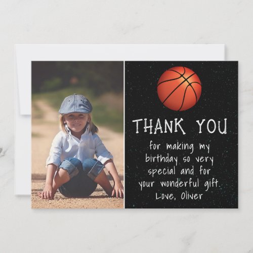 Boy Photo Basketball Ball Kids Birthday  Thank You Card