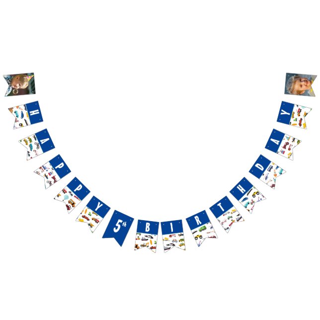 Boy Photo Cars Vehicle Pattern Kid Birthday Party Bunting Flags (All)