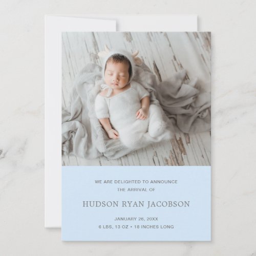 Boy Photo Collage Blue Simple Newborn Birth Announcement
