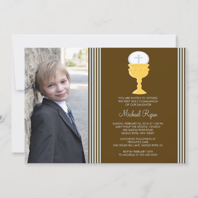Boy Photo First Communion Invitation Chalice (Front)