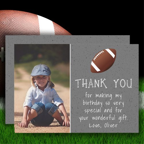 Boy Photo Football Ball Kids Birthday  Thank You Card