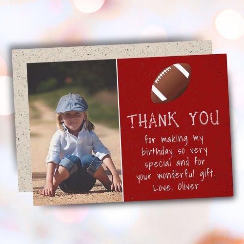 Boy Photo Football Ball Kids Birthday  Thank You Card