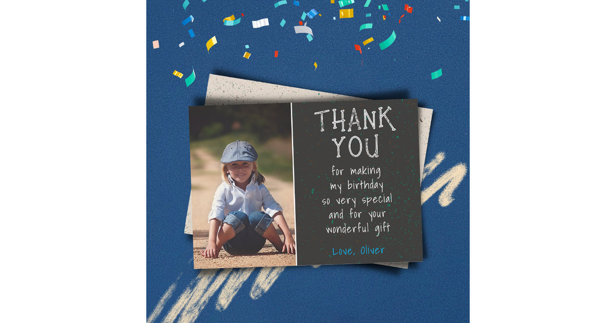 Boy Photo Modern Simple Kid's Birthday Thank You Card Zazzle