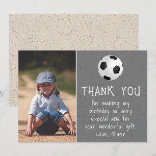 Boy Photo Soccer Ball Kid's Birthday Thank You Card