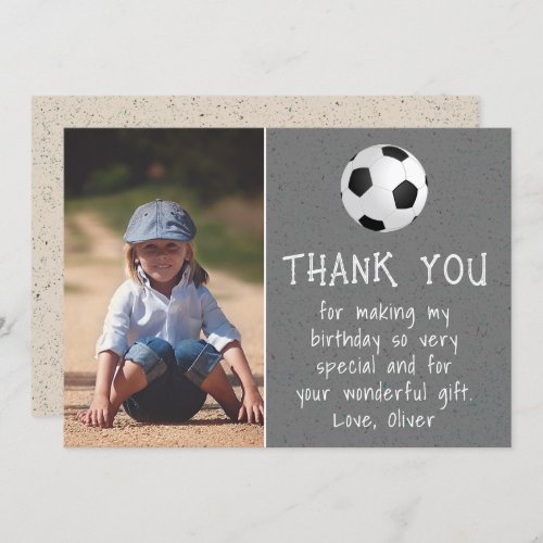 Boy Photo Soccer Ball Kids Birthday  Thank You Card