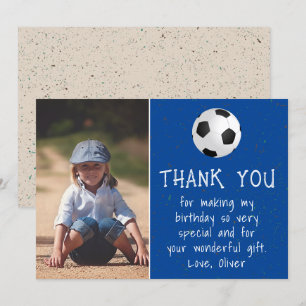 Boy Photo Soccer Ball Kid's Birthday Thank You Card