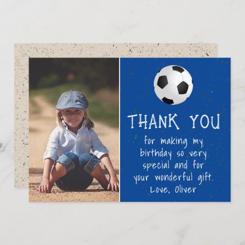 Boy Photo Soccer Ball Kids Birthday  Thank You Card