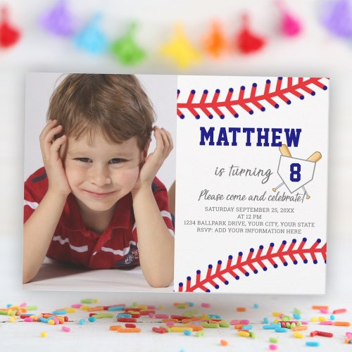 Boy Photo Sports Party Baseball Birthday Invitation