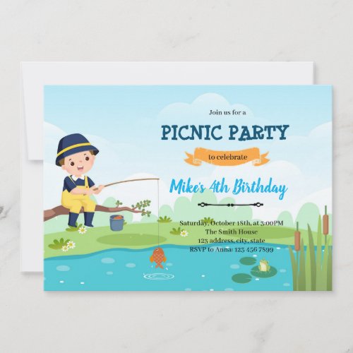 Boy picnic fishing invitation