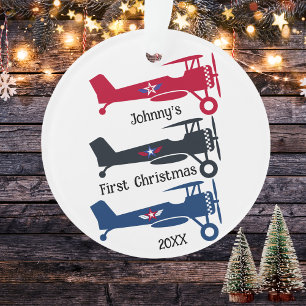 Boy Pilot First Christmas 3 Airplanes Personalized Ornament