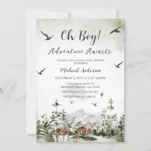 Boy Pine Tree Deer Forest Mountain Baby Shower Invitation