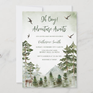 Boy Pine Tree Deer Mountain Forest Baby Shower  Invitation