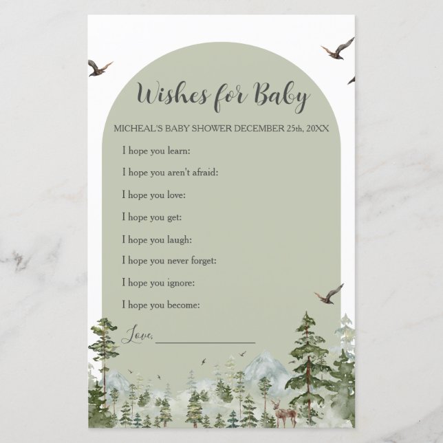 Boy Pine Tree Forest Baby Shower Wishes for Baby (Front)
