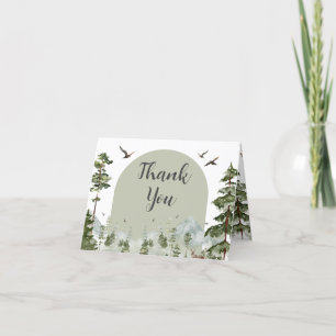 Boy Pine Tree Forest Mountain Baby Shower Folded Thank You Card