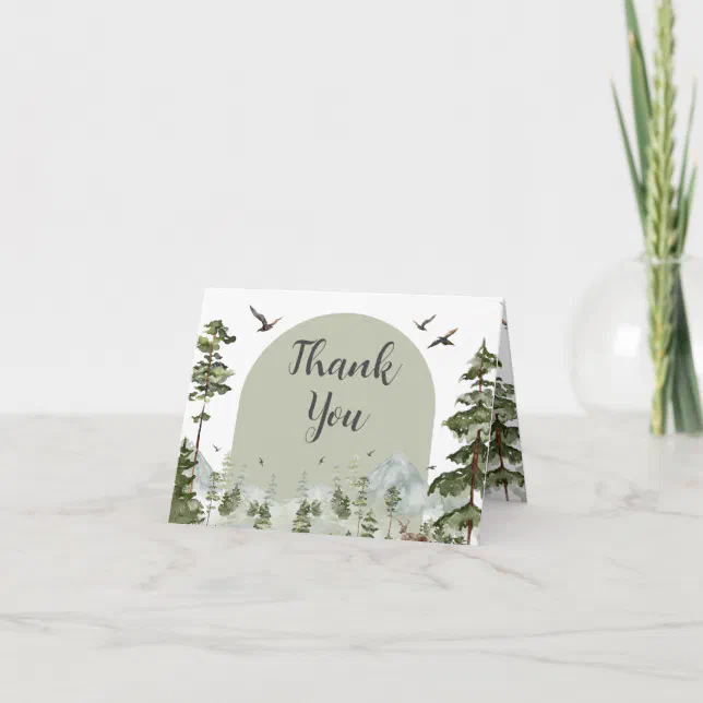 Boy Pine Tree Forest Mountain Baby Shower Folded Thank You Card | Zazzle