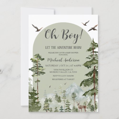 Boy Pine Tree Forest Mountain Baby Shower  Invitation