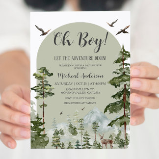 Boy Pine Tree Forest Mountain Baby Shower Invitation