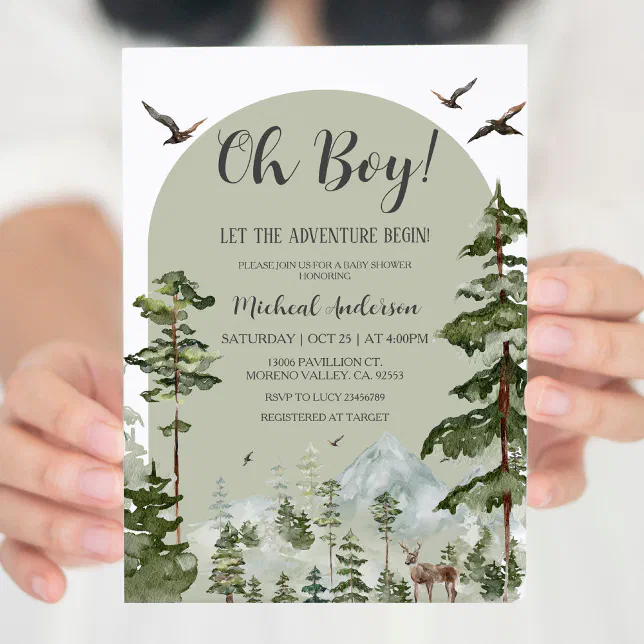 Boy Pine Tree Forest Mountain Baby Shower Invitation | Zazzle