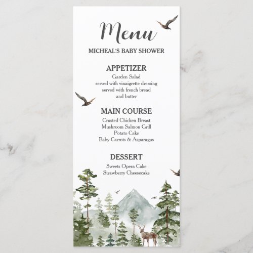 Boy Pine Tree Forest Mountain Baby Shower Menu