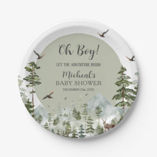 Boy Pine Tree Forest Mountain Baby Shower Paper Plates