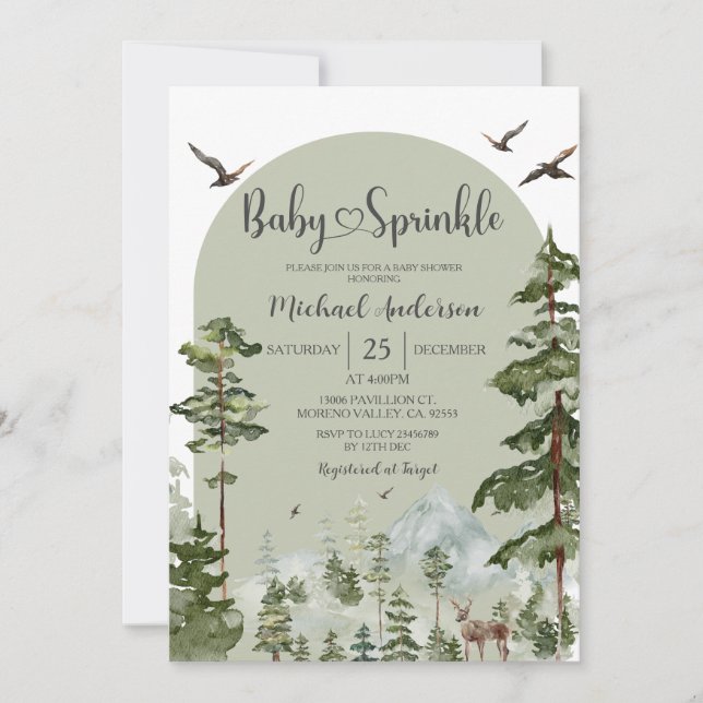 Boy Pine Tree Forest Mountain Baby Sprinkle Invitation (Front)