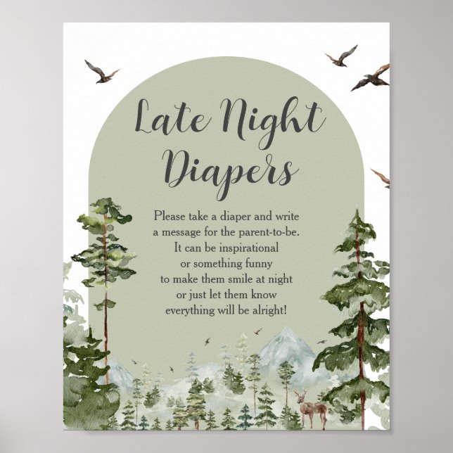 Boy Pine Tree Forest Mountain Late Night Diapers Poster (Front)