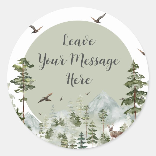 Boy Pine Tree Forest Mountain Love Your Message Classic Round Sticker (Front)