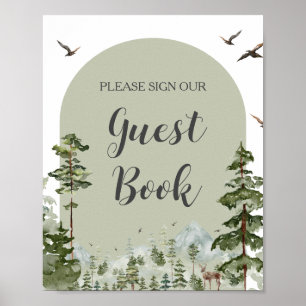 Boy Pine Tree Mountain Baby Shower Guest Book