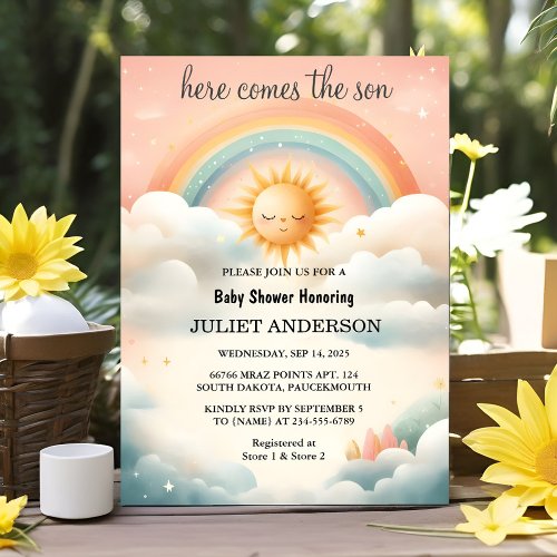 Boy Pink Unique Sky Cloud Sunshine Baby Shower Invitation