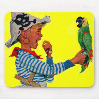 boy pirate and parrot mouse pad