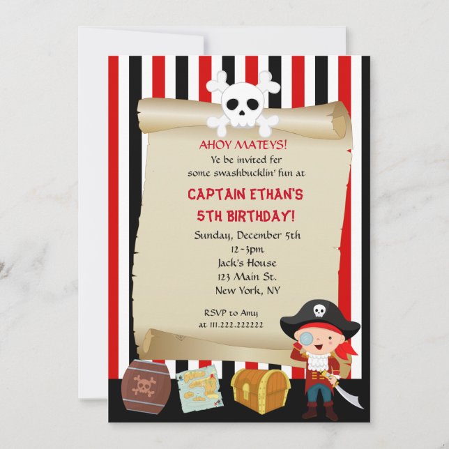 Boy Pirate Birthday Invitations (Front)